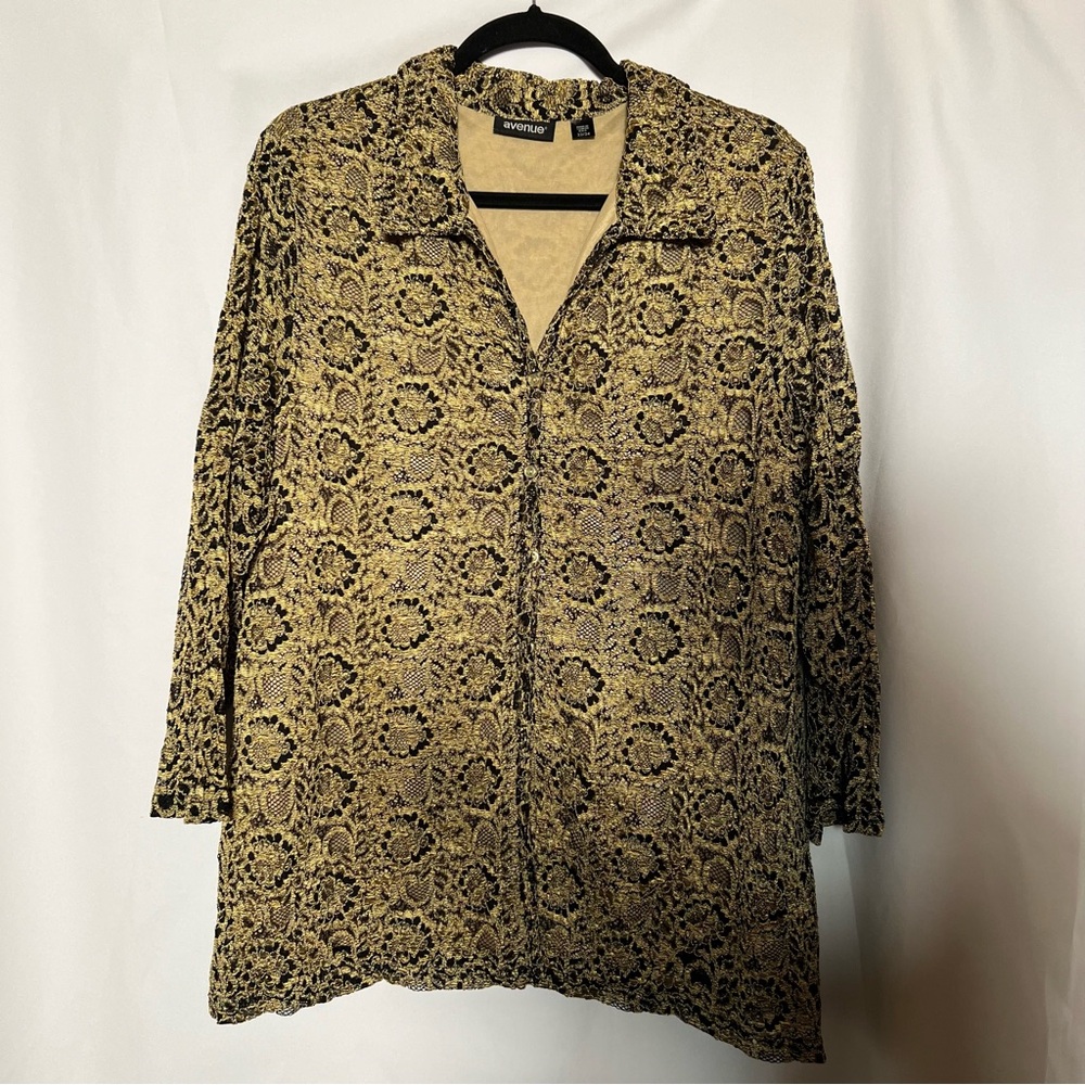 Avenue Women's Button Down Shirt in Black and Gold